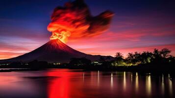 ai generato un' vulcano luci su il notte cielo con suo ardente splendore quello vetrine il bellezza di della natura energia foto