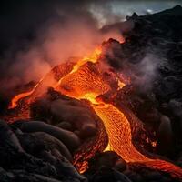 ai generato calore e energia di un' del vulcano lava cattura il fuso roccia come esso cascate giù il versante foto