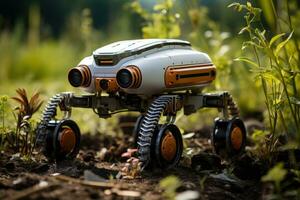 ai generato guardiani di natura robot pattugliatori salvaguardare natura nel un' natura Riserva, futurismo Immagine foto