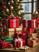 ai generato Natale albero con regali e Natale decorazioni foto