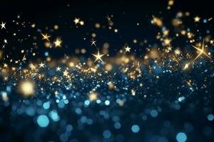 ai generato Natale Magia un' sfondo illuminato di radiante blu stelle evocando vacanza incanto ai generato foto