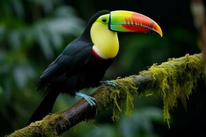 ai generato vivace chiglia fatturato tucano in mezzo panama ricco vegetazione un' travolgente natura scena ai generato foto