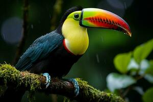 ai generato vivace chiglia fatturato tucano in mezzo panama ricco vegetazione un' travolgente natura scena ai generato foto