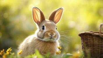 ai generato Pasqua coniglietto con bellissimo primavera natura. ai generato foto