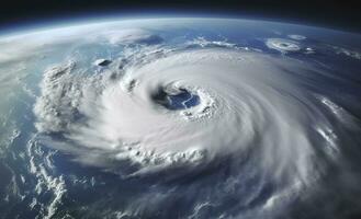 ai generato super tifone, tropicale tempesta, ciclone, tornado, al di sopra di oceano. tempo metereologico sfondo. generativo ai foto