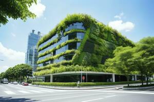 ai generato ufficio edificio con verde ambiente. ai generato foto