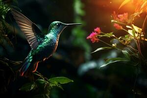 ai generato colibrì nel tropicale foresta foto