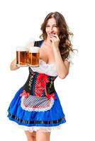 bellissimo giovane brunetta ragazza di oktoberfest birra stein foto