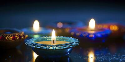 ai generato contento diwali. diya olio lampade erano illuminato durante il celebrazione. ai generato foto