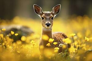 ai generato femmina capriolo cervo con bellissimo fiore. ai generato foto