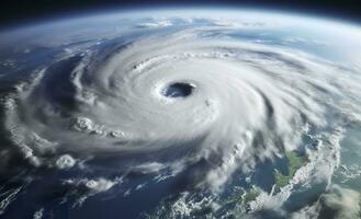 ai generato super tifone, tropicale tempesta, ciclone, tornado, al di sopra di oceano. tempo metereologico sfondo. generativo ai foto