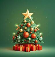 Natale albero con regalo scatole 3d sfondo foto