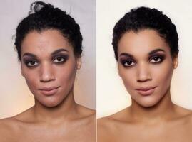 prima e dopo cosmetico operazione. giovane bella donna ritratto foto