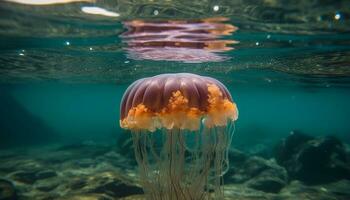 ai generato subacqueo natura, pesce nuoto nel blu mare, tropicale scogliera bellezza generato di ai foto