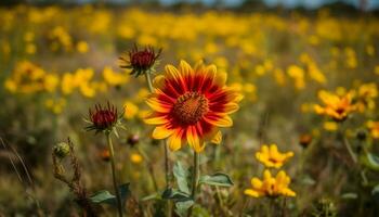 ai generato giallo girasole nel un' prato, vivace colori di natura bellezza generato di ai foto