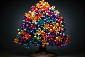 ai generato arcobaleno ornamenti Abbracciare una persona diversità su un' albero, Natale immagine foto