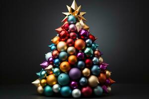 ai generato ornamentale albero contemporaneo torcere nel colorato disposizione, allegro Natale immagini foto