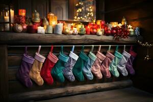 ai generato colorato calze autoreggenti telling varia vacanza racconti, Natale immagine foto