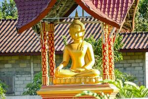 un' d'oro Budda statua si siede su superiore di un' rosso tetto foto