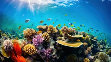 ai generato colorato corallo barriere brulicante con tropicale pesce e marino vita foto