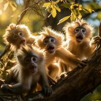 ai generato scimmie oscillante a partire dal albero per albero, loro peloso corpi e lungo code la creazione di un' vivace scena foto