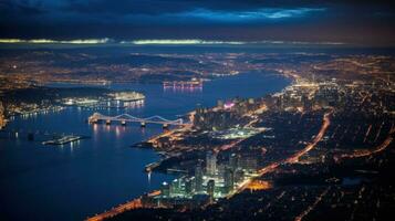 ai generato il riflessione di il città luci su il fiume foto