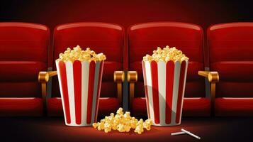 ai generato cinema posti a sedere con Popcorn e bevanda foto