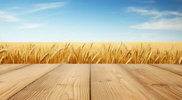 ai generato tavolo superiore sfondo di campo di grano, foto