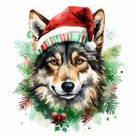 ai generato generativo ai, carino selvaggio lupo animale, Natale cappello e brutto maglioni, acquerello stile. foto