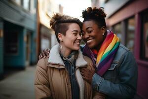 ai generato lgbt lesbica coppia amore momenti felicità.lgbt relazione concetto foto