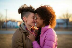 ai generato lgbt lesbica coppia amore momenti felicità.lgbt relazione concetto foto