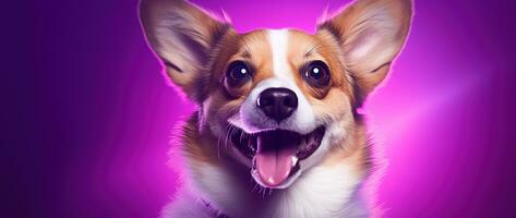 ai generato carino gallese corgi cane su un' viola sfondo foto