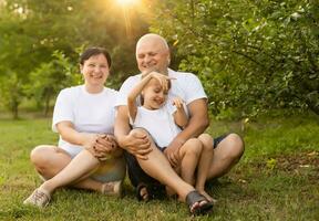 contento famiglia godendo nel parco su soleggiato un' giorno foto