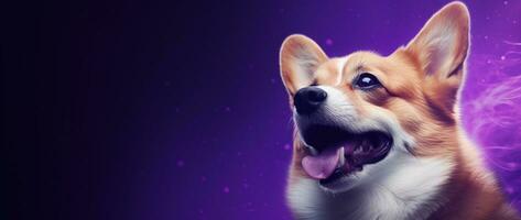 ai generato carino gallese corgi cane su un' viola sfondo foto