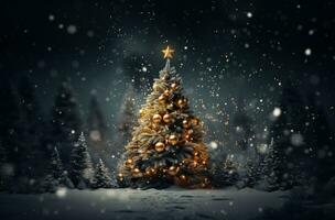 ai generato Natale albero con i regali su il terra, foto