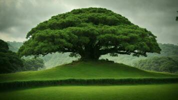 ai generato esaminare il storico e culturale significato di antico verde alberi nel sacro boschetti, sottolineando loro ruolo nel vario civiltà. foto