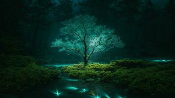 ai generato Esplorare il fenomeno di bioluminescenza nel certo albero specie, l'esame il ecologico e evolutivo implicazioni di Questo unico adattamento. foto