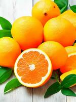 ai generato fresco arancia e fette con le foglie sfondo vitamina c concetto ai generato foto