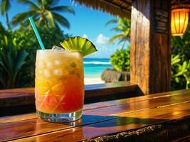 ai generato esotico e fruttato il tahitiano tiki bar Mai tai. ai generato. foto