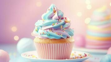 ai generato dolce arcobaleno Cupcake cibo foto