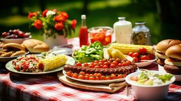 ai generato frutta famiglia picnic cibo foto