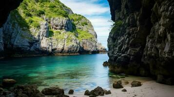 ai generato mare roccioso spiaggia paesaggio foto