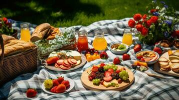 ai generato estate stile di vita picnic cibo foto