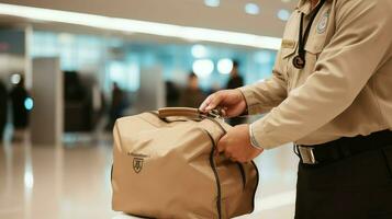 ai generato valigia Borsa aeroporto sfondo foto