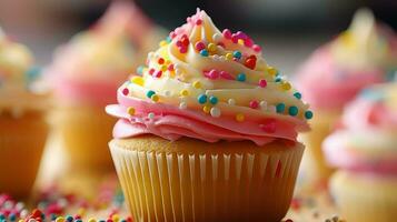 ai generato celebrazione compleanno Cupcake cibo foto