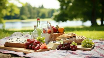 ai generato all'aperto rilassamento picnic cibo foto