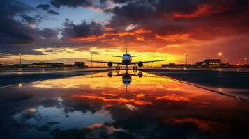 ai generato viaggio tramonto aeroporto sfondo foto