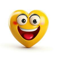 ai generato giallo cuore emoji con smiley viso su bianca sfondo foto