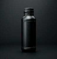 ai generato nero succo bottiglia modello foto