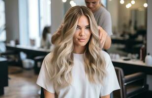 ai generato un' donna ottenere sua capelli fatto nel un' salone foto